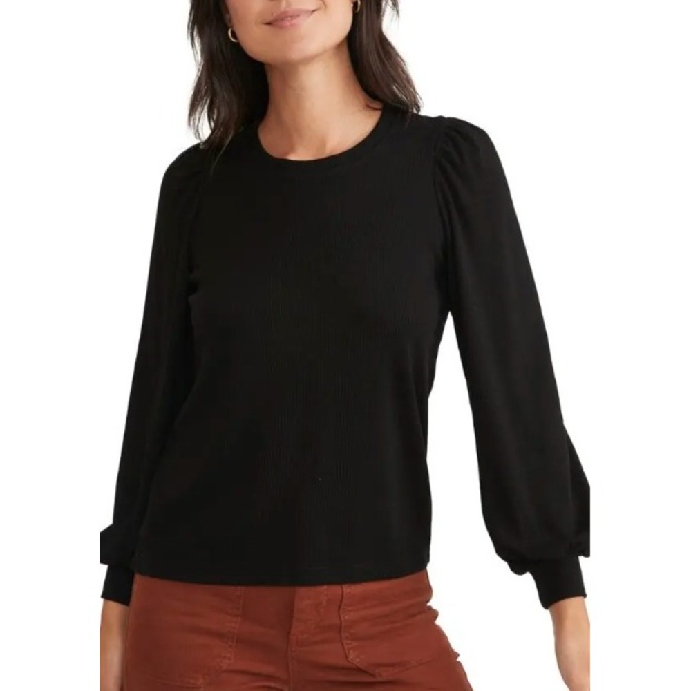 Marine Layer Lexi Balloon Sleeve Rib Top XL | Tencel Long Sleeve Casual Shirt